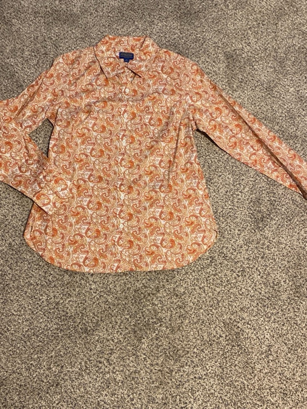 Pendleton Women’s Orange Paisley Long-Sleeve Button-Down Shirt Size M